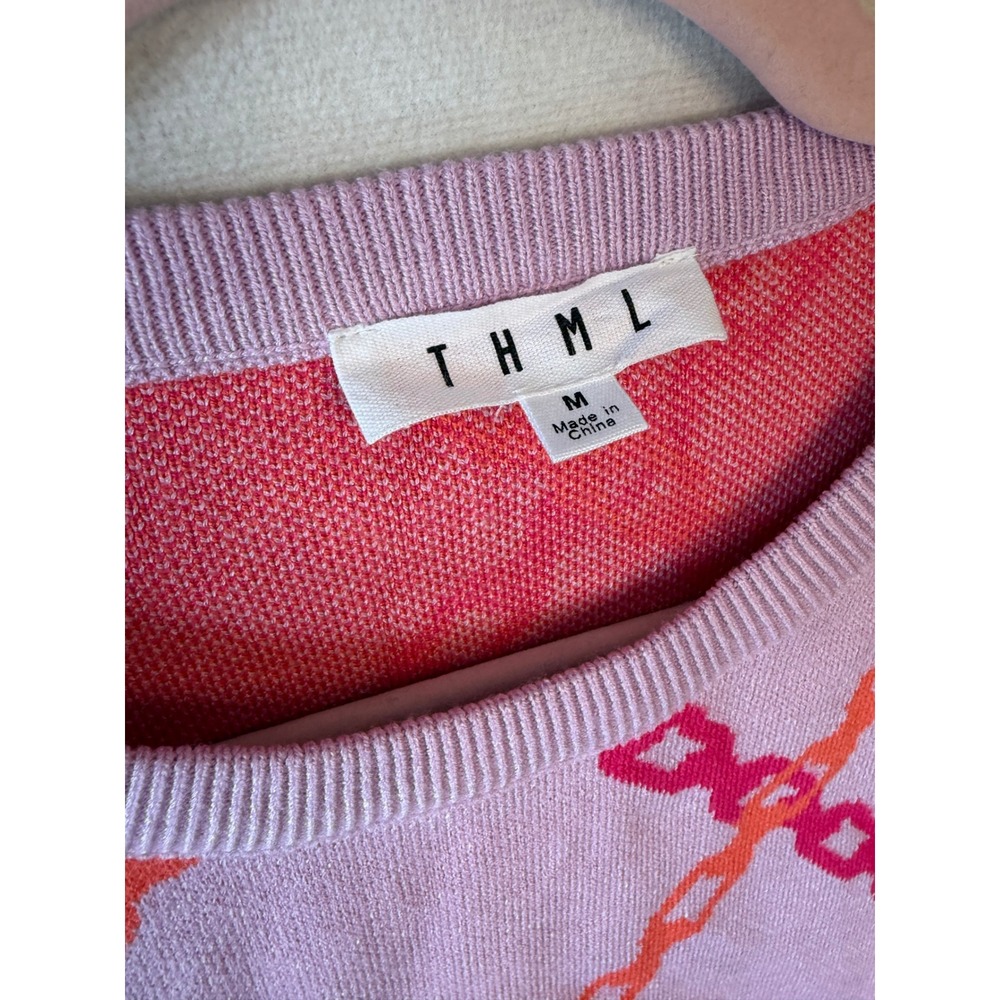 THML Lavender Pink Orange Chain Link Diamond Crewneck Sweater TMK1887-U Mens M - Picture 3 of 6
